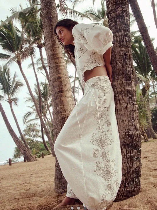 FREE PEOPLE NORTE EMBROIDERED PANT SET SIZE M NWT - Picture 3 of 8